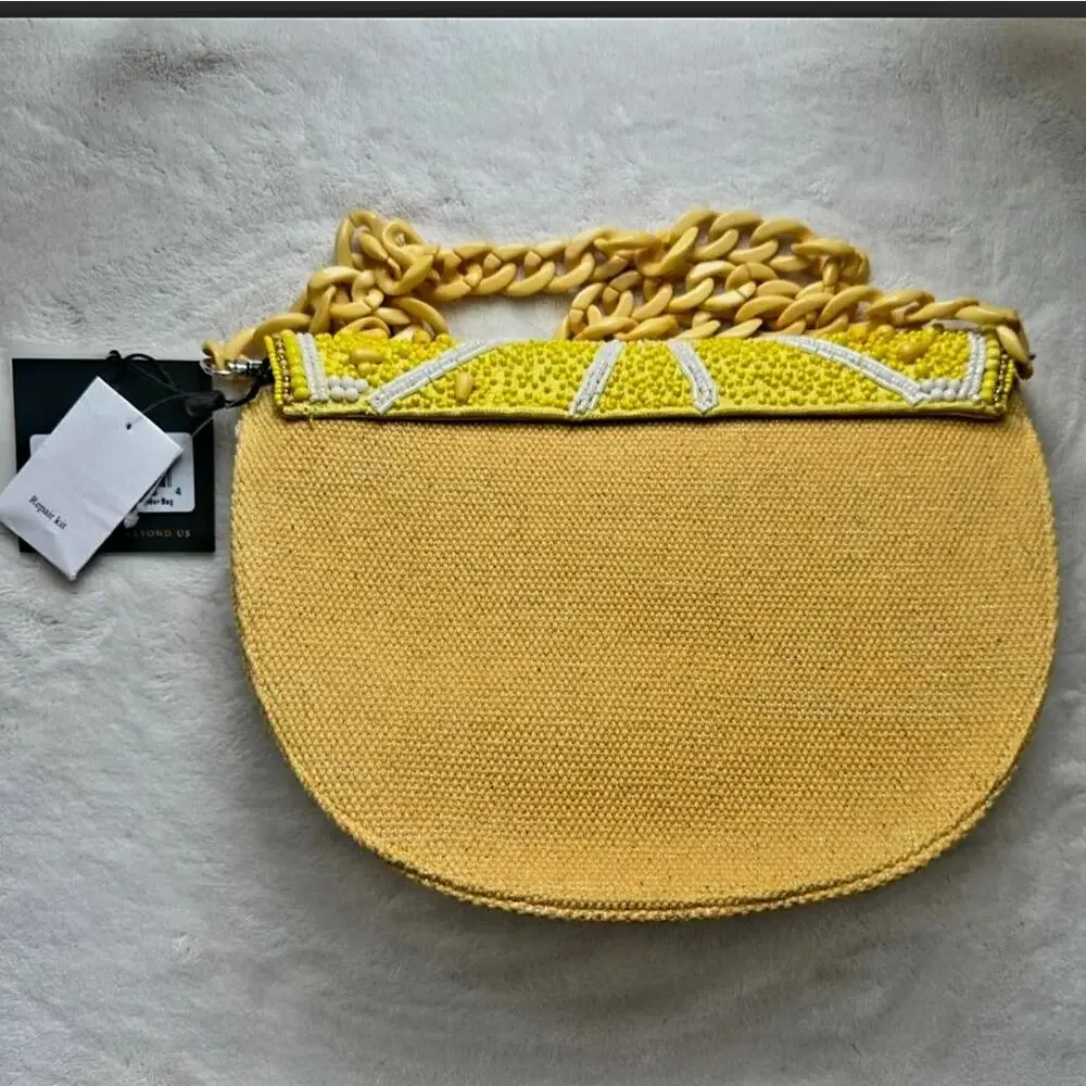 🍋 America & Beyond NWT Beaded Lemon Crescent Bag – Statement Shoulder Purse - Picture 2 of 10